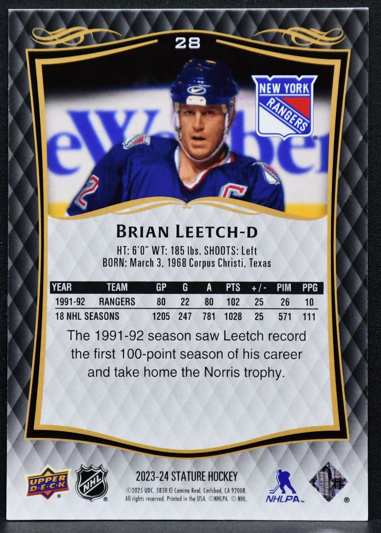2023-24 Upper Deck Stature Brian Leetch 28 New York Rangers 0201/1199 1121