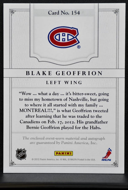 2012-13 Panini Dominion Auto Patch Geoffrion Auto 039/199 Patch 0810