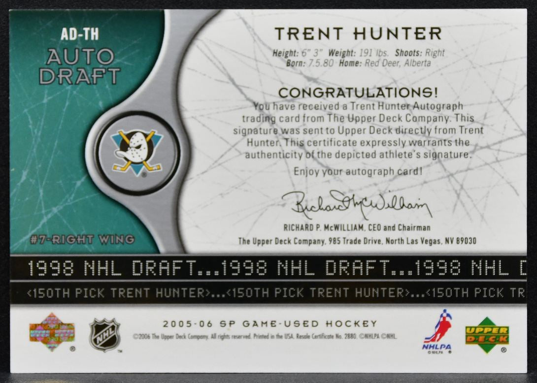 2005-06 SP Game Used Auto Draft Hunter AD-TH Ducks RC Auto 103/150 1185