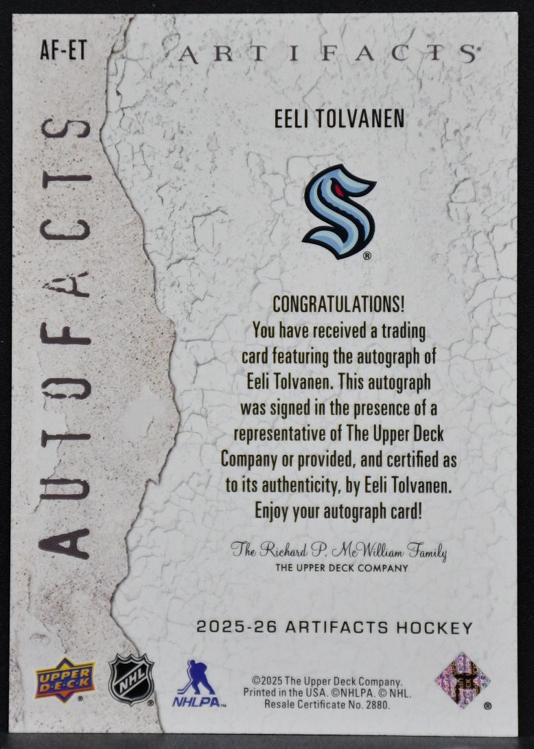 2025-26 Upper Deck Artifacts Autofacts Eeli Tolvanen AF-ET Seattle Kraken Auto 4580