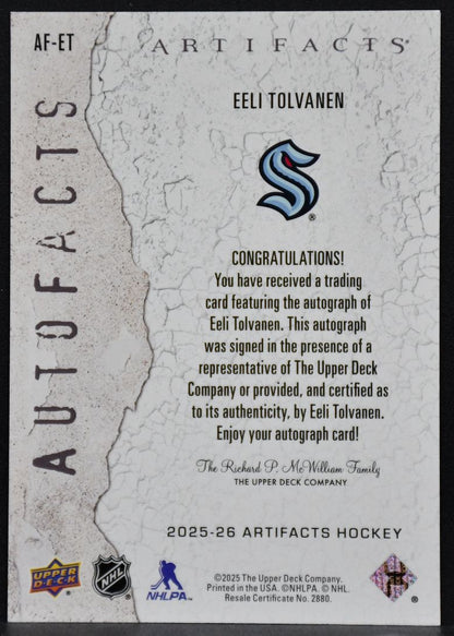 2025-26 Upper Deck Artifacts Autofacts Eeli Tolvanen AF-ET Seattle Kraken Auto 4580
