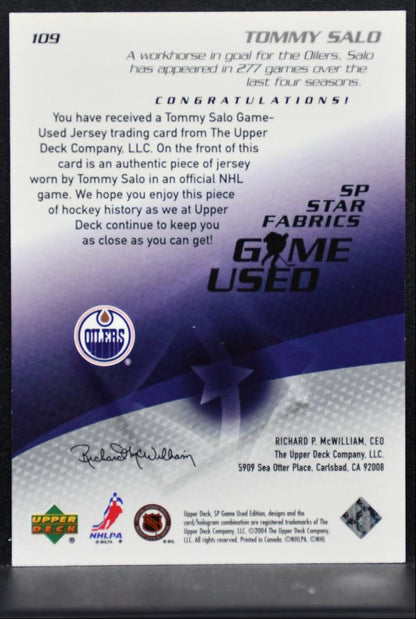 2003-04 SP Game Used Star Fabrics Tommy Salo 109 Edmonton Oilers Jersey 4121