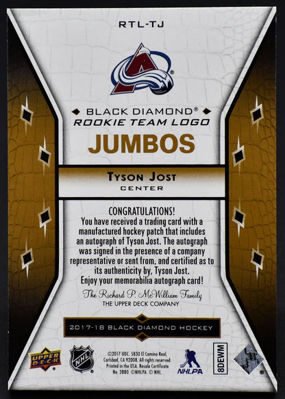 2017-18 UD Black Diamond Rookie Team Logo Jumbos Jost RTL-TJ RC Auto 26/99 Patch