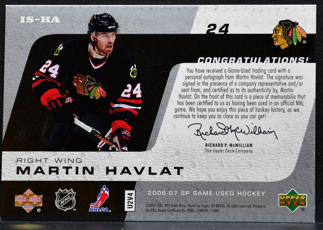 2006-07 SP Game Used Inked Sweaters Martin Havlat Blackhawks Auto Jersey 0187