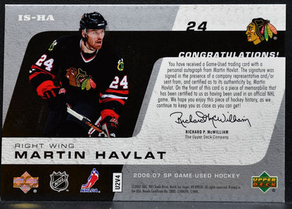 2006-07 SP Game Used Inked Sweaters Martin Havlat Blackhawks Auto Jersey 0187