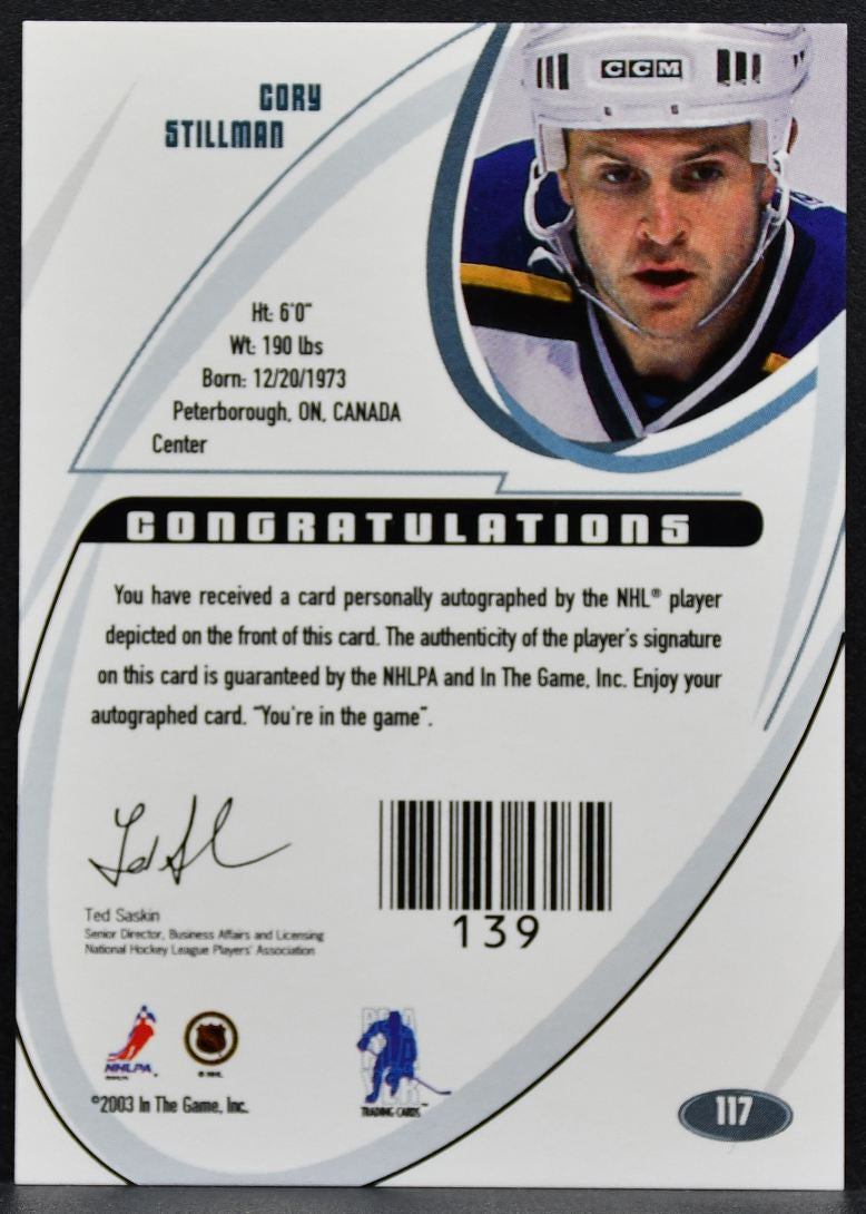 2002-03 Be a Player Signature Series Autos Gold Cory Stillman Blues Auto 2458