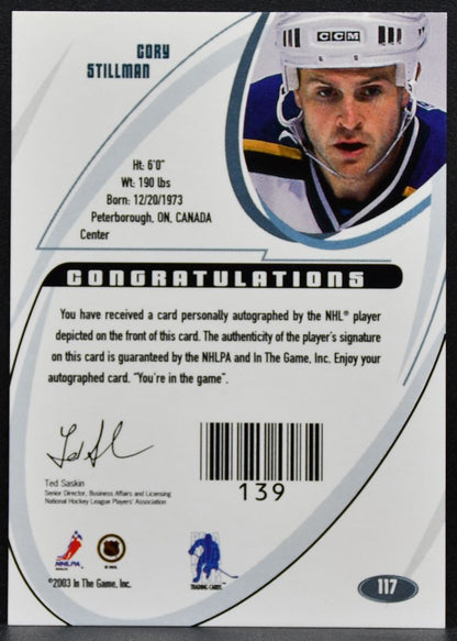 2002-03 Be a Player Signature Series Autos Gold Cory Stillman Blues Auto 2458