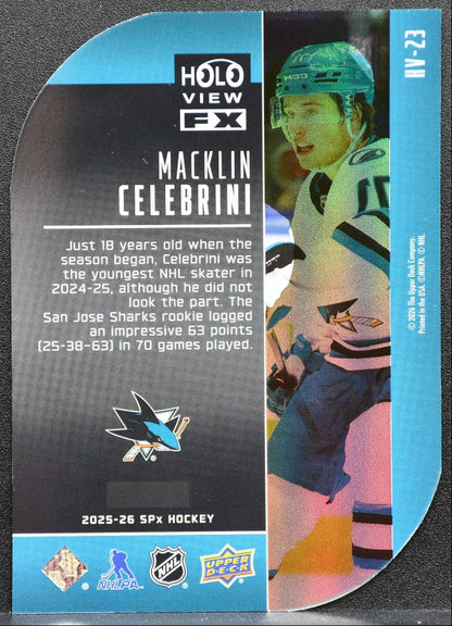 2025-26 SPx HoloViewFx Macklin Celebrini HV-23 San Jose Sharks 3918