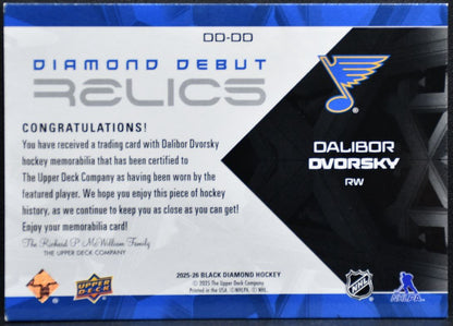 2025-26 UD Black Diamond Debut Relics Dalibor Dvorsky Blues RC Jersey 5806