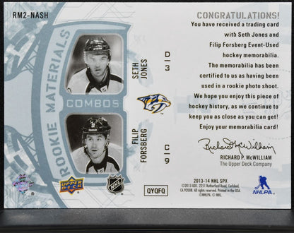 2013-14 SPx Rookie Materials Combos Forsberg/Jones RC Jersey 5037