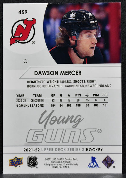 2021-22 Upper Deck Series 2 Young Guns Dawson Mercer 459 Devils RC 3710