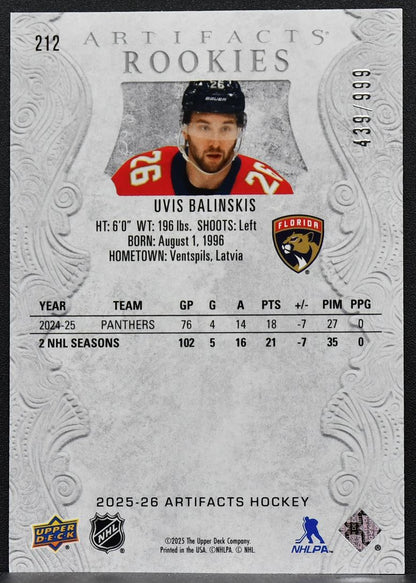 2025-26 Upper Deck Artifacts Rookies Ulvis Balinskis 212 RC 439/999 6667