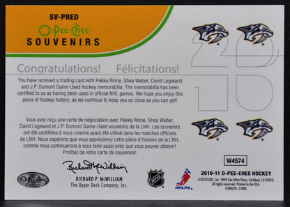 2010-11 OPC Souvenirs Weber/Dumont/Rinne/Legwand Jersey 7930