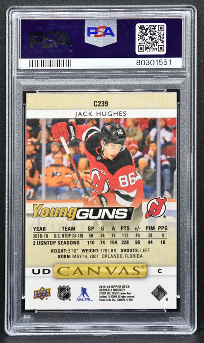 2019-20 Upper Deck Series 2 UD Canvas Young Guns Jack Hughes C239 RC 2521