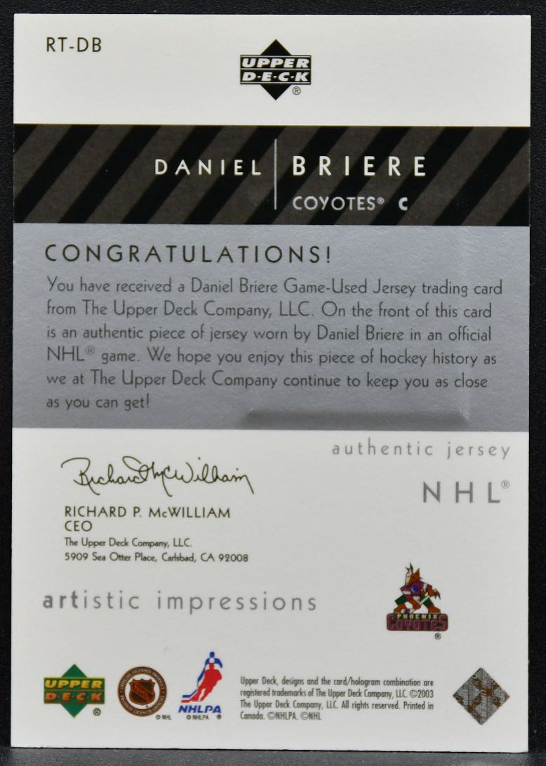 2002-03 UD Artistic Impressions On The Right Track Daniel Briere Jersey 9608