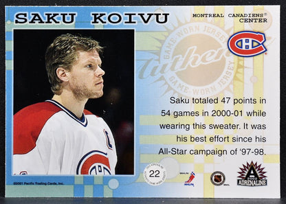 2001-02 Pacific Adrenaline Jersey Saku Koivu 198 Montreal Canadiens Jersey 2363