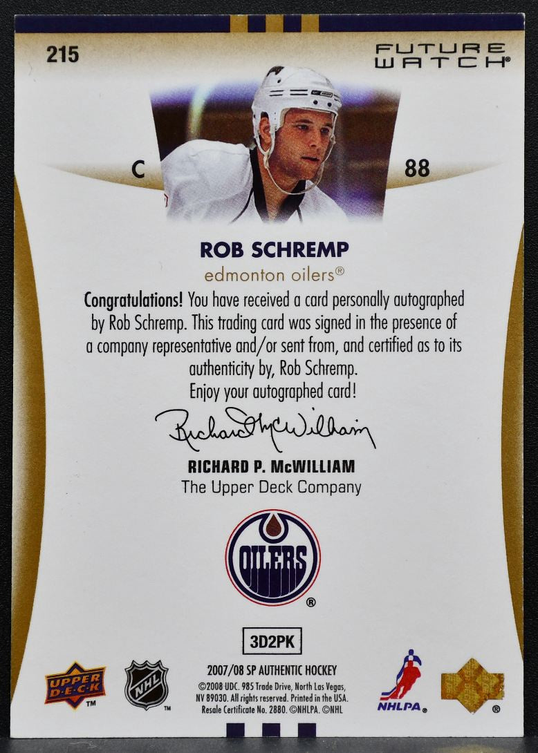 2007-08 SP Authentic Future Watch Auto Rob Schremp Oilers RC Auto 467/999 2060