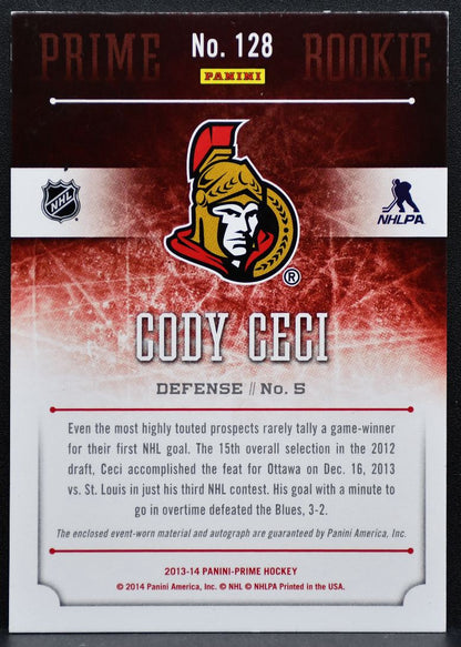 2013-14 Panini Prime Rookie Patch Auto Cody Ceci RC Auto 39/50 Patch 8421