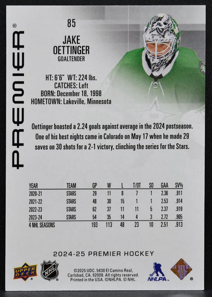 2024-25 Upper Deck Premier Bronze Jake Oettinger 85 Dallas Stars 069/299 8495