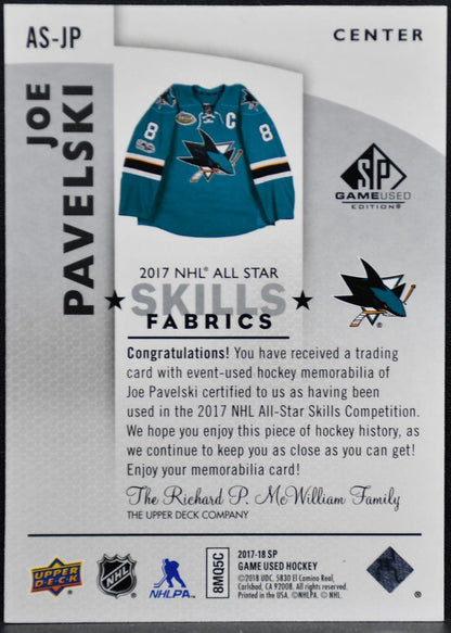 2017-18 SP Game Used 2017 NHL All-Star Skills Joe Pavelski Sharks Jersey 2096
