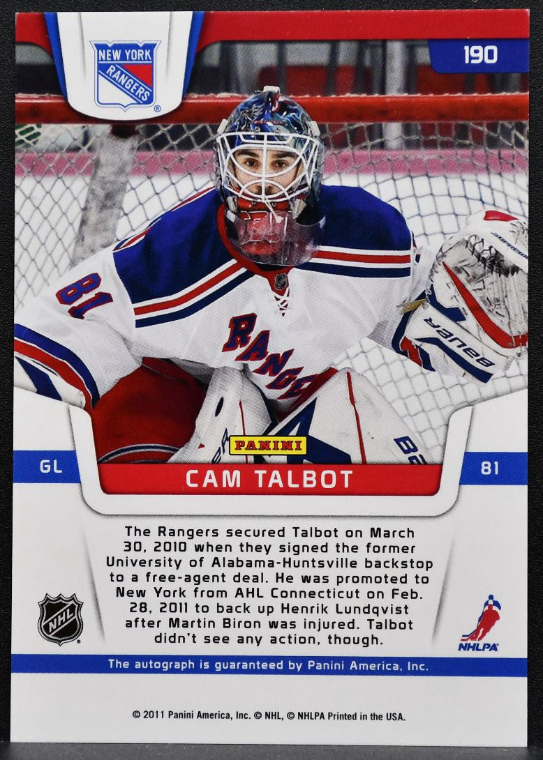 2011-12 Panini Certified Freshman Signatures Cam Talbot 190 Rangers RC Auto 2725