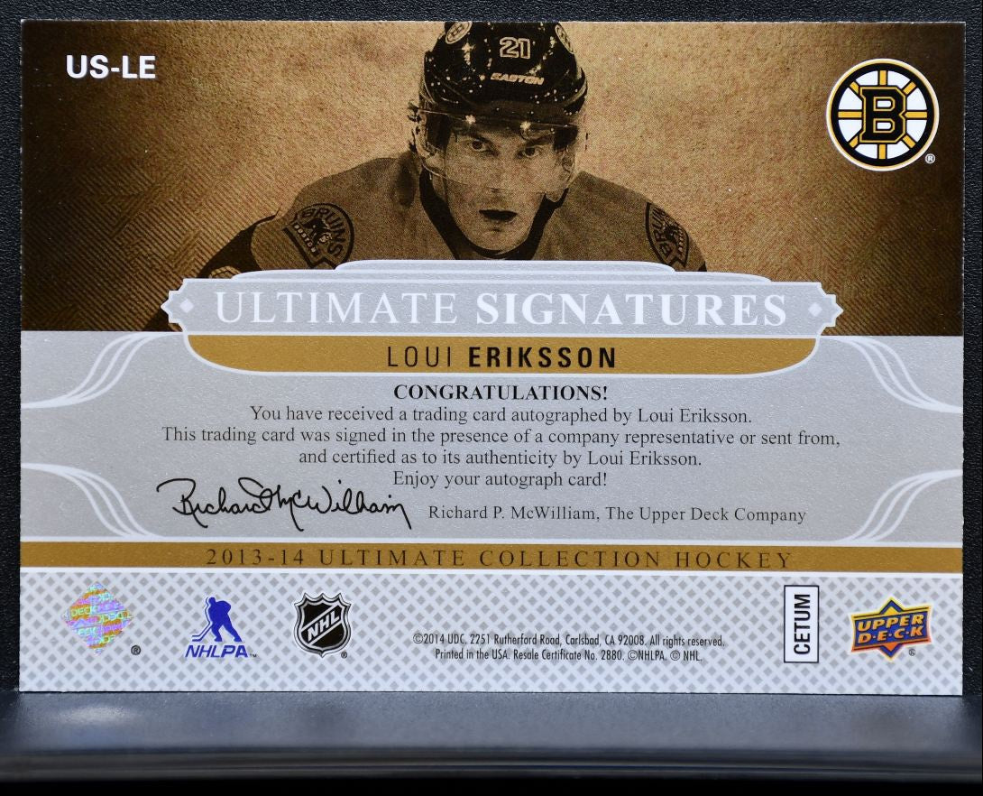 2013-14 UD Ultimate Collection Signatures Eriksson Boston Bruins Auto 0650