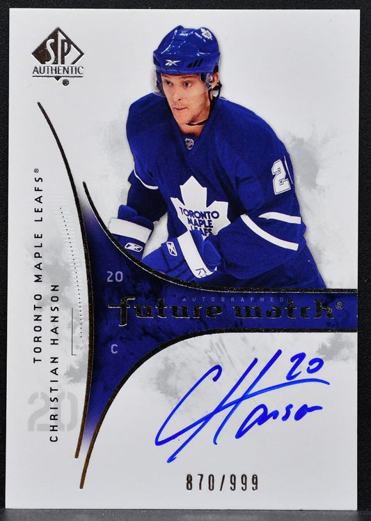 2009-10 SP Authentic Future Watch Auto Christian Hanson Maple Leafs RC Auto 0996