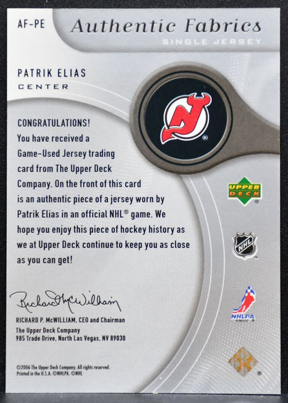 2005-06 SP Game Used Authentic Fabrics Patrik Elias AF-PE Devils Jersey 5849