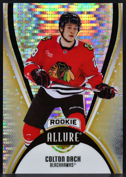 2025-26 UD Allure Gold Glitter Bomb Colton Dach 125 Blackhawks RC 010/199 5149