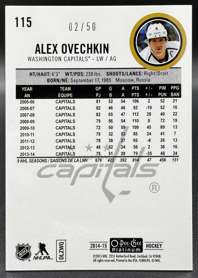 2014-15 O-Pee-Chee Platinum Seismic Gold Alexander Ovechkin /50
