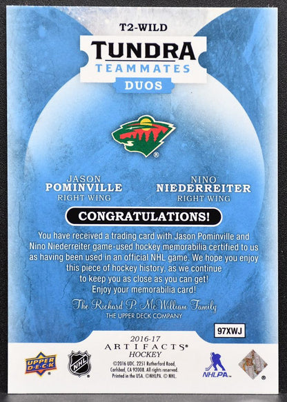 2016-17 UD Artifacts Tundra Teammates Duos Pominville/Niederreiter Jersey 8155