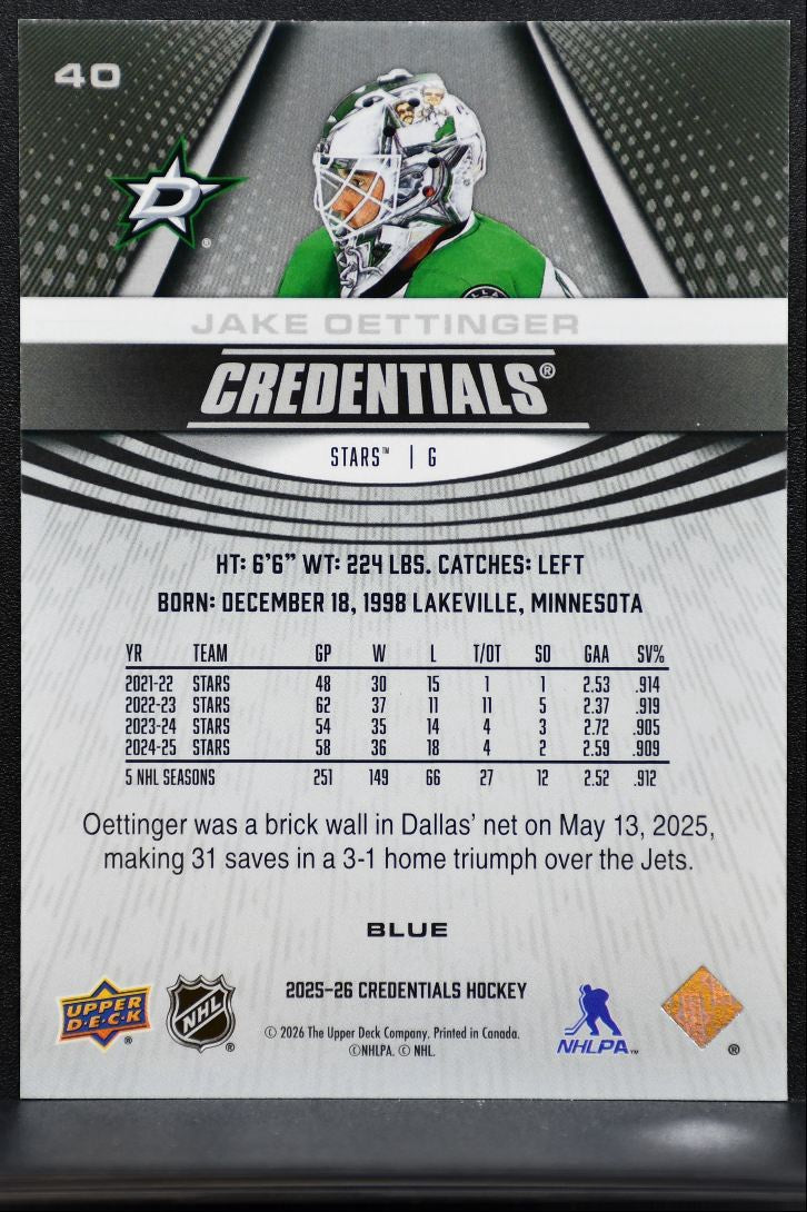 2025-26 Upper Deck Credentials Blue Jake Oettinger 40 Dallas Stars 055/199 3611