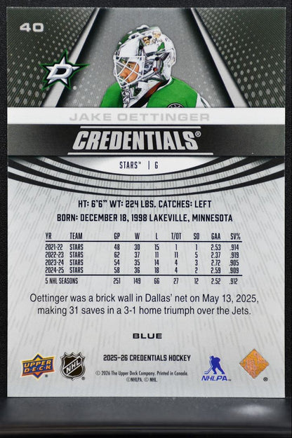 2025-26 Upper Deck Credentials Blue Jake Oettinger 40 Dallas Stars 055/199 3611