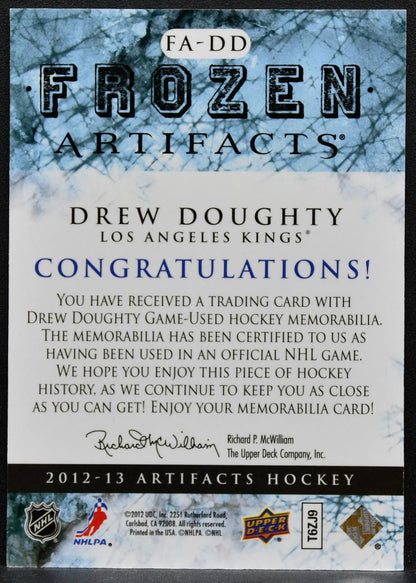 2012-13 UD Artifacts Frozen Jerseys Blue Drew Doughty FA-DD Kings Jersey 9172