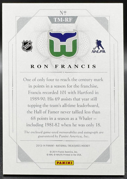 Carte autographe Ron Francis Hartford de la collection Panini National Treasures 2013-14