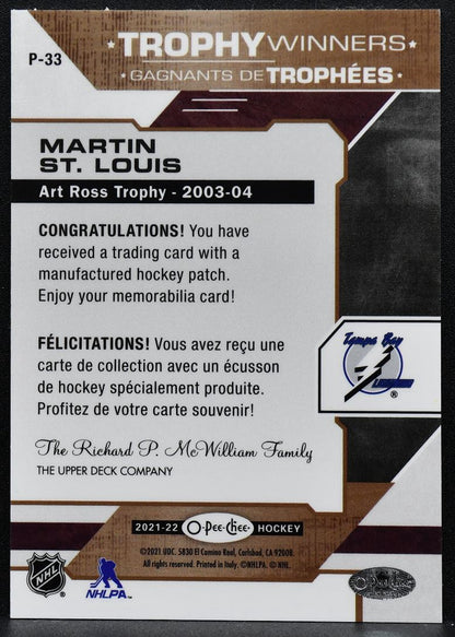 2021-22 O-Pee-Chee Patches Trophy Winners Martin St. Louis P-33 Patch 9316