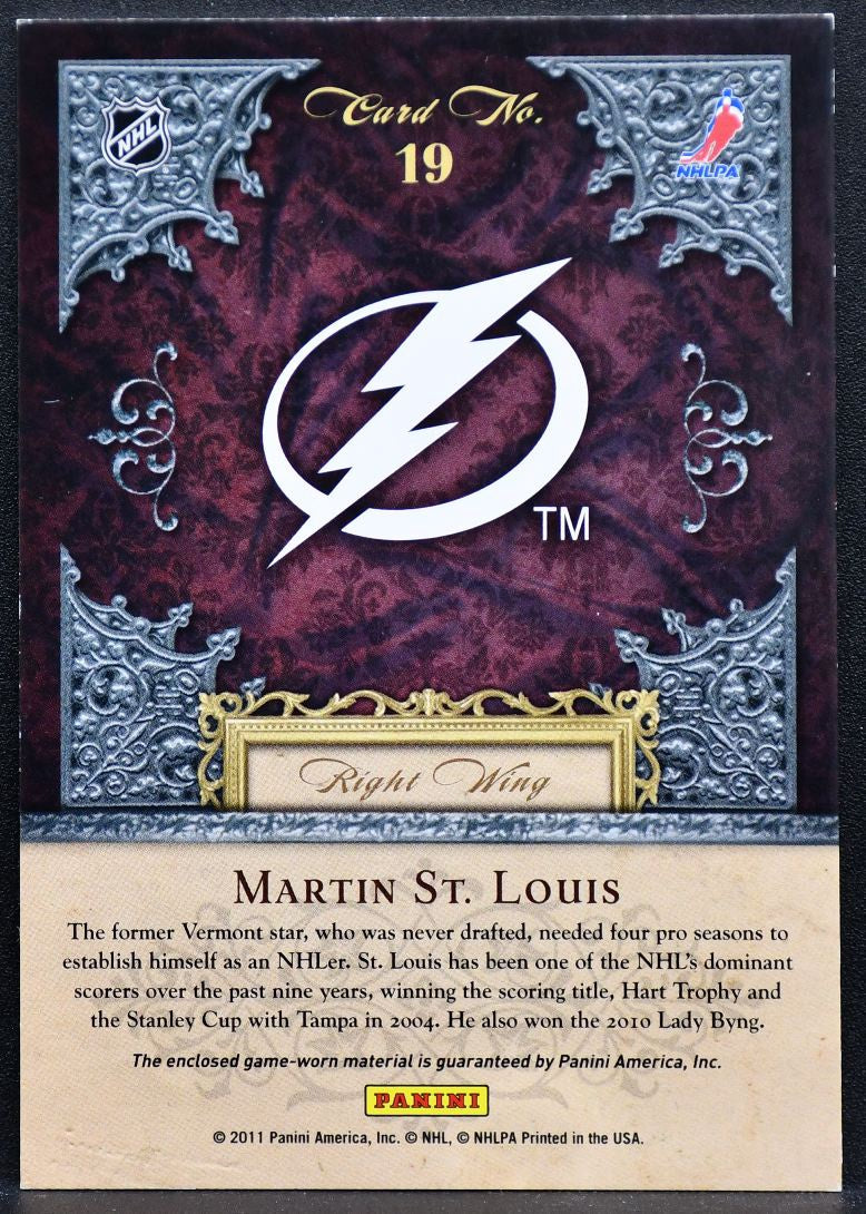 11-12 Panini Crown Royale Lords of the NHL Martin St. Louis 19 Lightning Jersey 3767