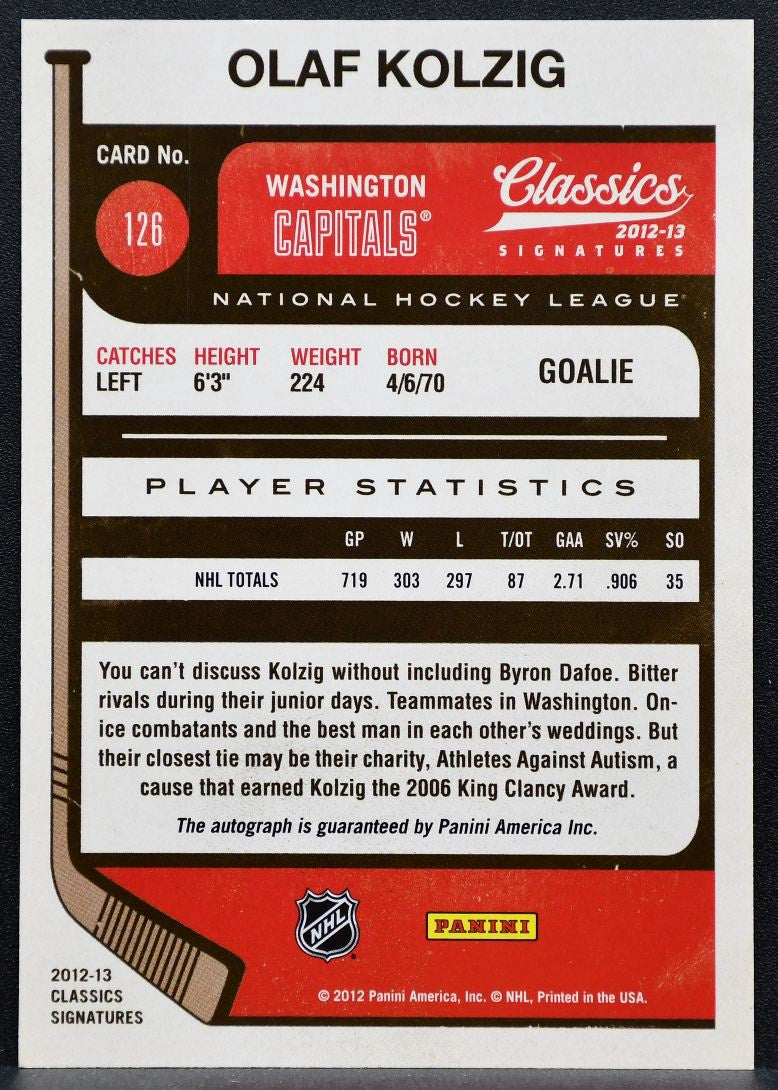 2012-13 Panini Classics Signatures Autographs Olaf Kolzig 126 Capitals Auto 9459