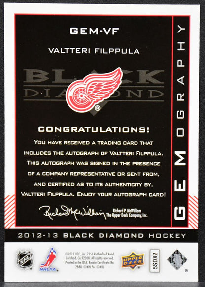 2012-13 UD Black Diamond Valtteri Filppula GEM-VF Detroit Red Wings Auto 4207