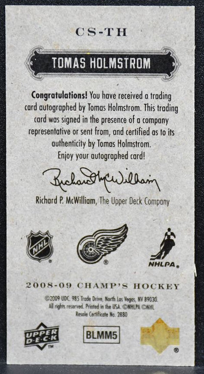 2008-09 UD Champ's Mini Signatures Tomas Holmstrom CS-TH Red Wings Auto 7785