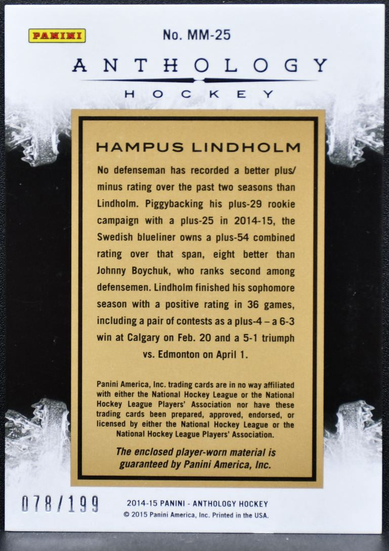 2014-15 Panini Anthology Massive Materials Lindholm /199 Jersey 2127