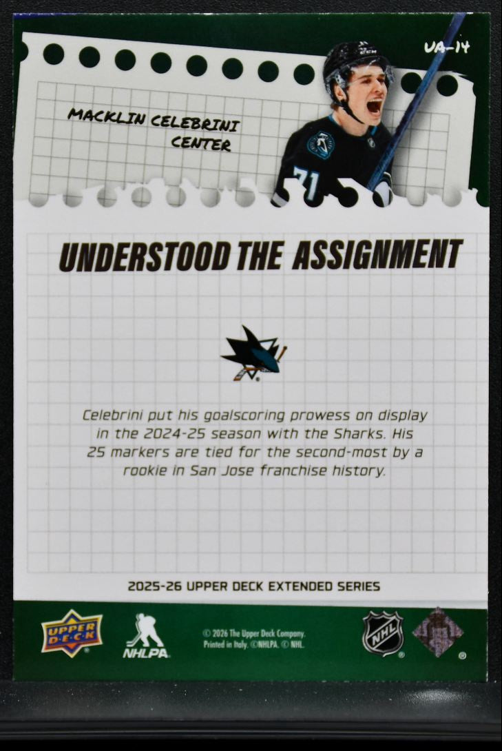 2025-26 UD Extended Series Understood The Assignment Macklin Celebrini 9089