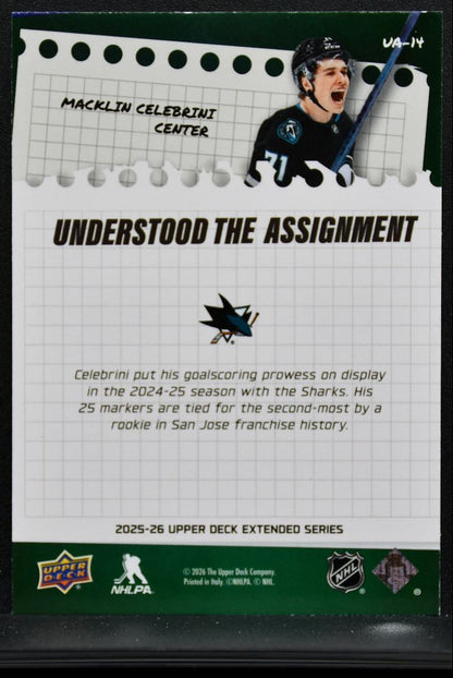 2025-26 UD Extended Series Understood The Assignment Macklin Celebrini 9089