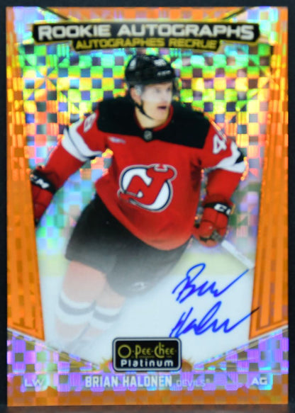 2024-25 OPC Platinum Orange Checkers Halonen R-BH Devils RC Auto 09/15 7075