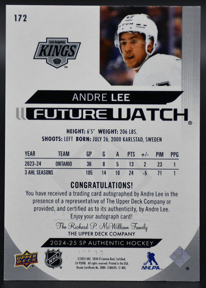 2024-25 SP Authentic Andre Lee 172 Los Angeles Kings RC Auto 205/599