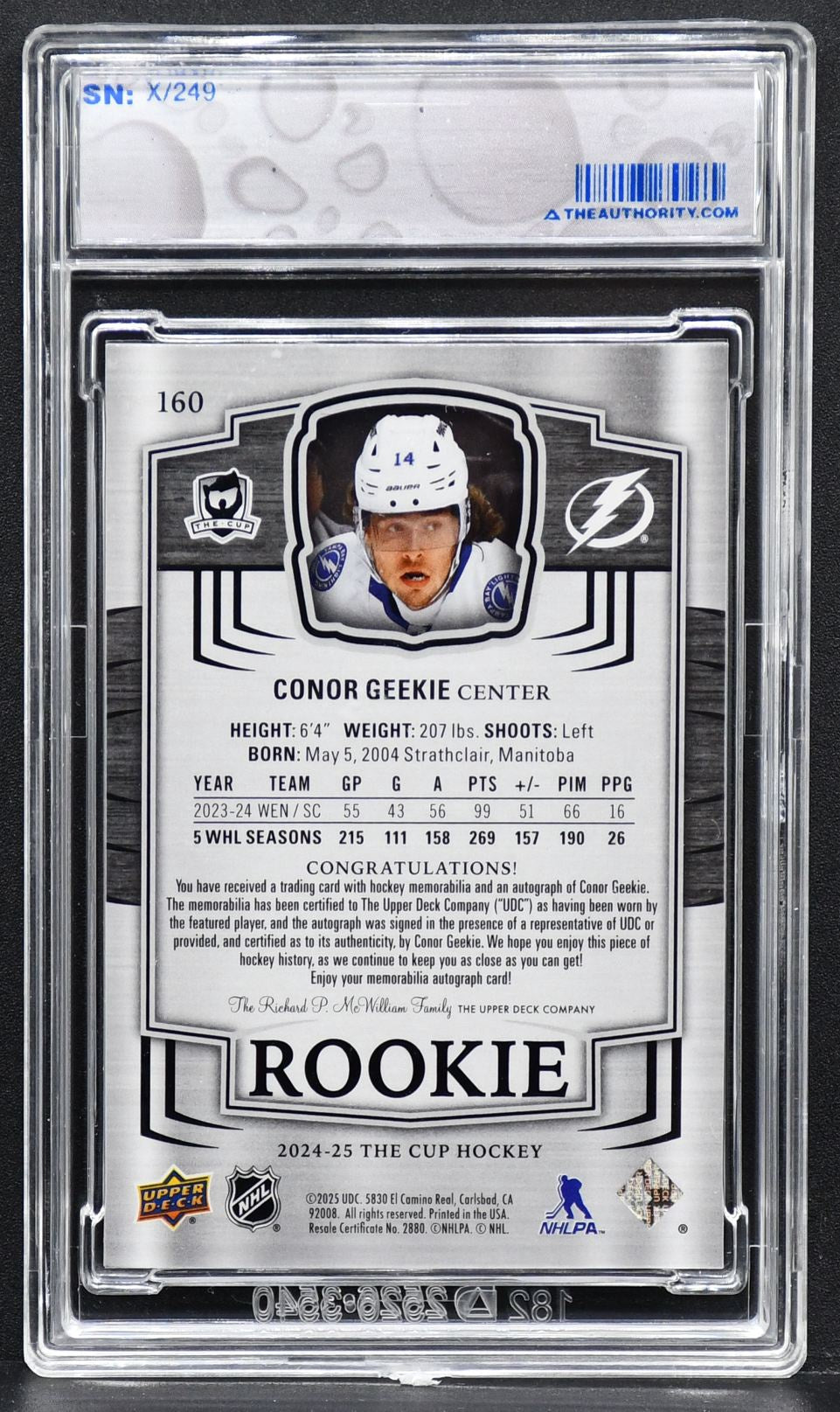 2024-25 UD The Cup Rookie Silver Conor Geekie 160 RC Auto 222/249