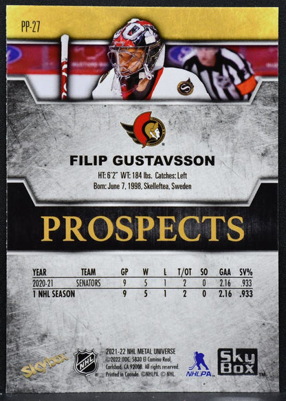 2021-22 SkyBox Metal Universe Skybox Premium Prospects Filip Gustavsson RC 1630