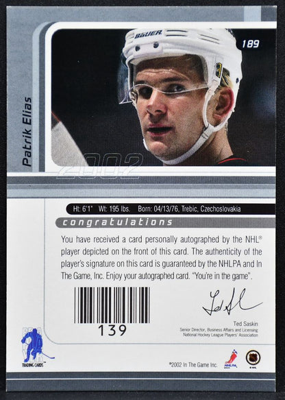 2002-03 Be a Player Signature Series Auto Patrik Elias 189 Devils Auto 7402