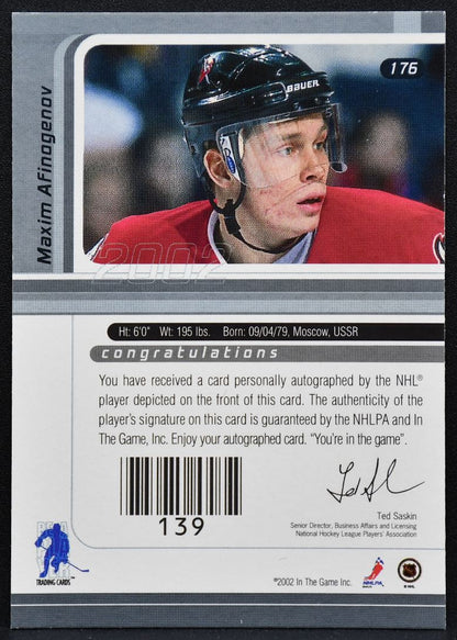 2002-03 Be a Player Signature Series Auto Maxim Afinogenov 176 Sabres Auto 7228