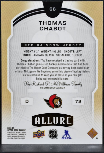 2020-21 UD Allure Red Rainbow Jersey Chabot Ottawa Senators Jersey 5358